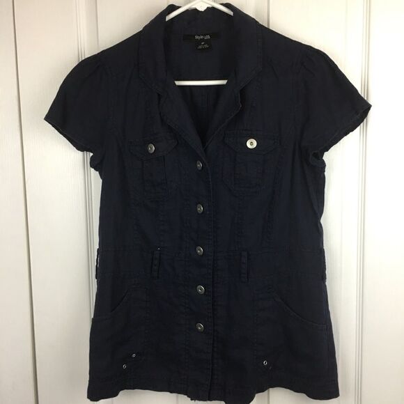 Style & Co Petite Navy Linen Blouse - Picture 1 of 3